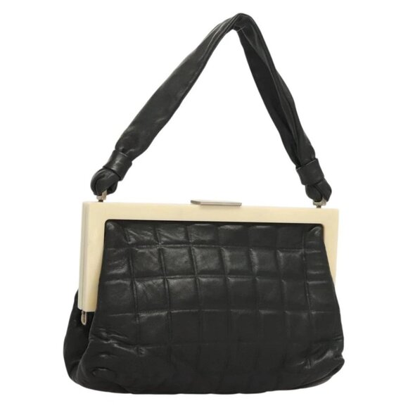 CHANEL Choco Bar Hand Bag Lamb Skin Black CC Auth 136265 - Picture 1 of 16